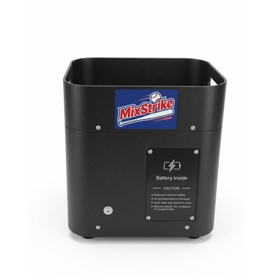 MixStrike Lite pitching machine - rear view showing the specification label