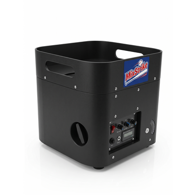 MixStrike Lite pitching machine - three-quarter view of the control panel, knobs and power socket